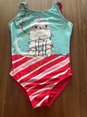 Girl's Red & Aqua Cat Print Leotard